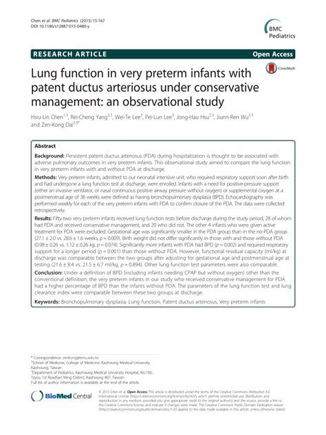 Pdf Lung Function In Very Preterm Infants With Patent Ductus