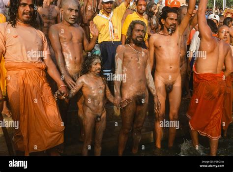 Naga Naked Sadhus Ready To Bathe In The Shipra River On The Shai