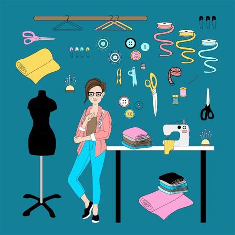 Fashion Designer Table Illustrations Illustrations Royalty Free Vector