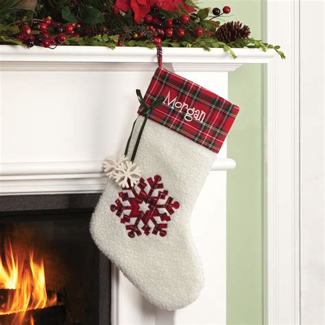 Personalized Red Plaid Snowflake Stocking | Personalized Planet | Personalized stockings, Plaid 