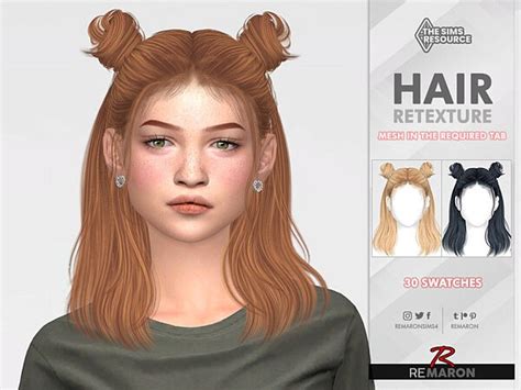 Double Half Bun Ll114 Hair Retexture By Remaron From Tsr • Sims 4 Downloads