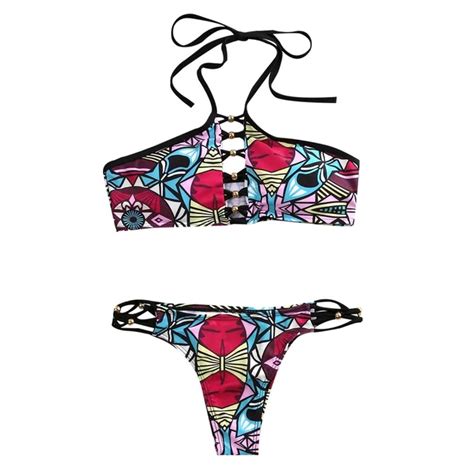 Sexy Women Bandage Bikini Set Push Up Padded Swimsuit Bathing Suit Swimwear Psychedelic Floral