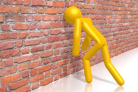 Yellow Cartoon Character Banging Head Against The Wall 3d