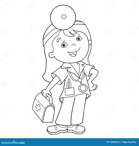 Coloring Page Outline Of Cartoon Doctor With First Aid Kit Stock Vector