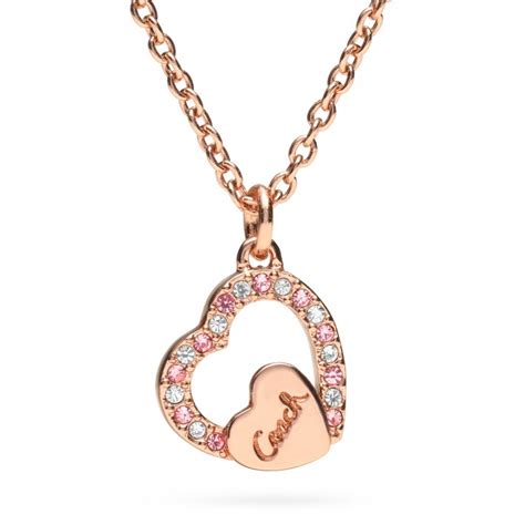 Coach Pave Coach Script Heart Necklace In Pink Lyst
