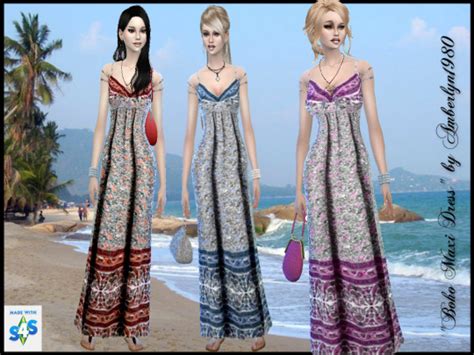 Boho Maxi Dress Sims 4 Female Clothes