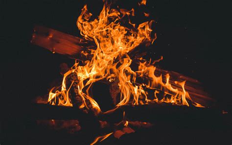 Download Wallpaper 3840x2400 Fire Bonfire Firewood Flame Dark