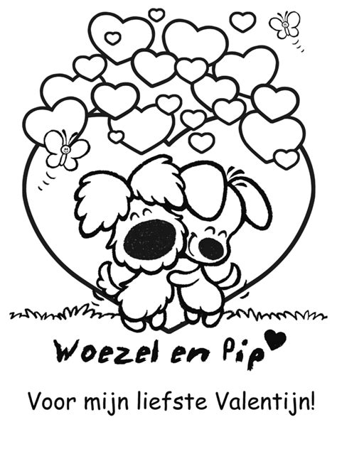 Kleurplaat Woezel en Pip valentijnsdag Kleurplaten.nl