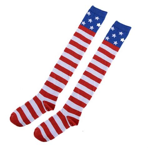 Lankater 1 Pair Knitted Female Stockings American Flag Stars Striped