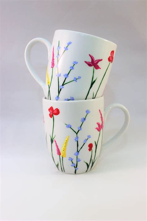 Wild Flower Coffee Mugs Hand Painted Mugs With Wild Flowers Etsy