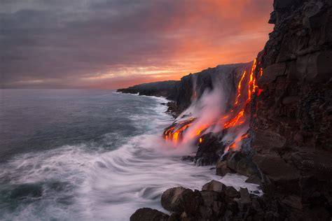 Nature Landscape Hawaii Lava Sea Clouds Waves
