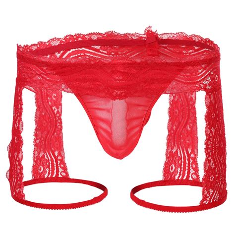 Buy Obeeii Mens Sexy Lingerie Erotic Club Underwear Sissy Pouch Garter Thong Lace Boxers Shorts