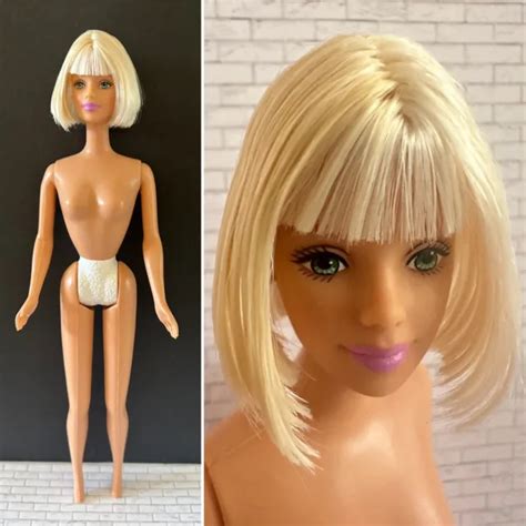 NUDE PILOT BARBIE Doll Short Blonde Bob Hair With Bangs Mackie Face For OOAK PicClick
