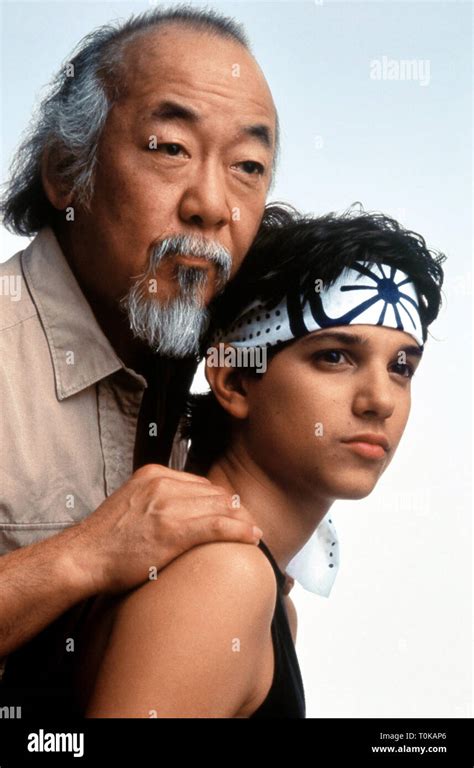 Pat Morita Ralph Macchio The Karate Kid 1984 Stock Photo Alamy