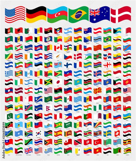 Vetor Do Stock All Waved Around The World Flags With Names Collection