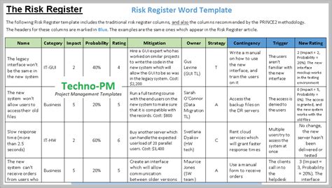Risk Register Template Excel Free Download Project Management Templates