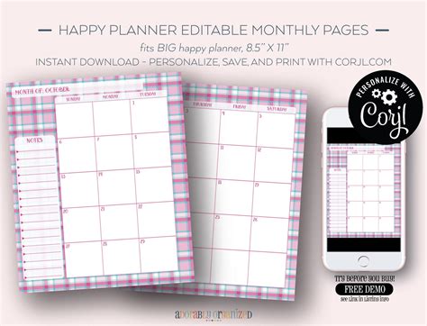 Big Happy Planner Editable Monthly Refill Pages Inserts Etsy