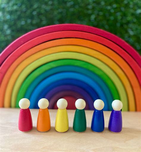 6 Rainbow Peg People Open Ended Play Etsy