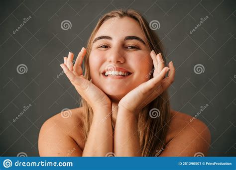 Close Up Fabulous Caucasian Female Framing Her Face With Her Hands Stock Image Image Of