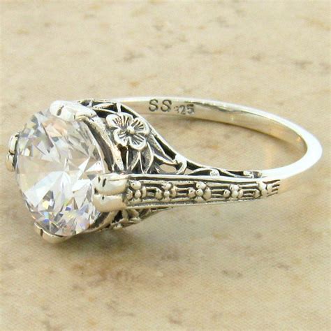 Wedding Engagement 925 Sterling Silver Antique Style Cz Ring Size 6 123 Ebay