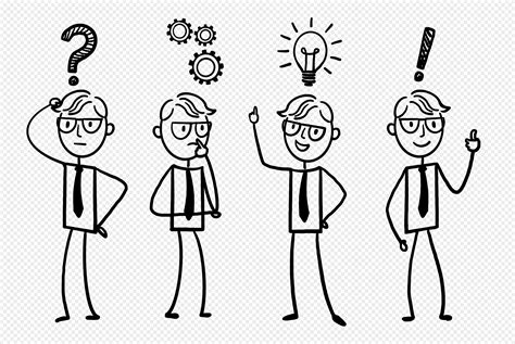 Stick Figures Of Businessmen With Different Expressions And Idea Png