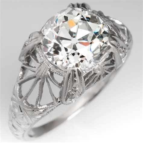 25 Carat Old Mine Cut Diamond Antique Engagement Ring Platinum