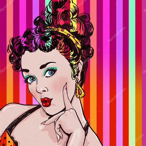 Pop Art Illustration Of Woman With Handpop Art Girl Party Invitation