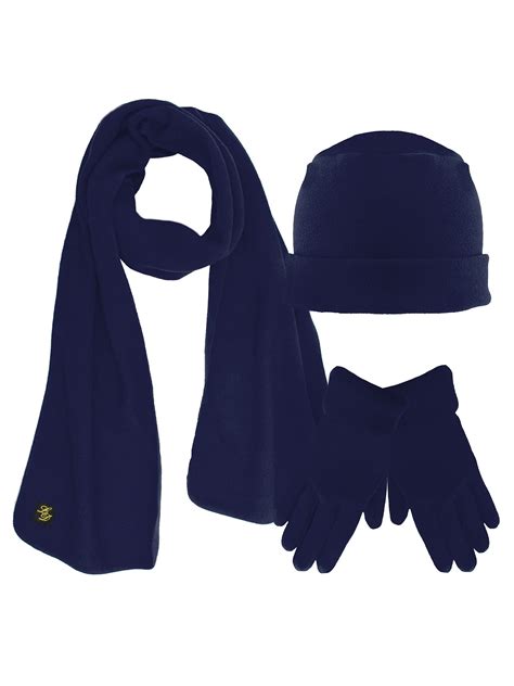 Navy Blue 3 Piece Fleece Hat Scarf And Glove Matching Set