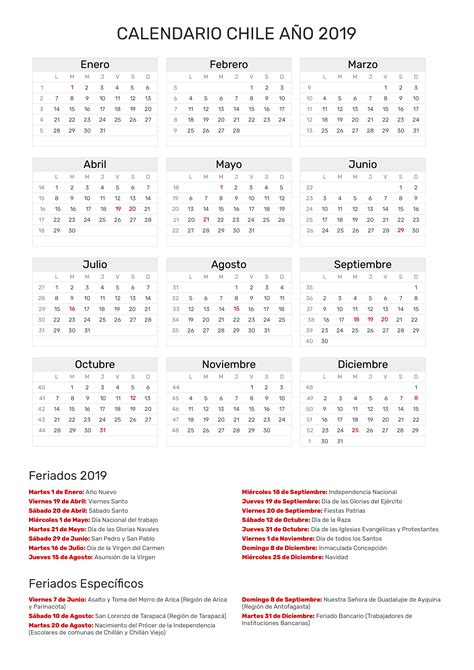 Calendario 2020 Chile Con Feriados Y Semanas