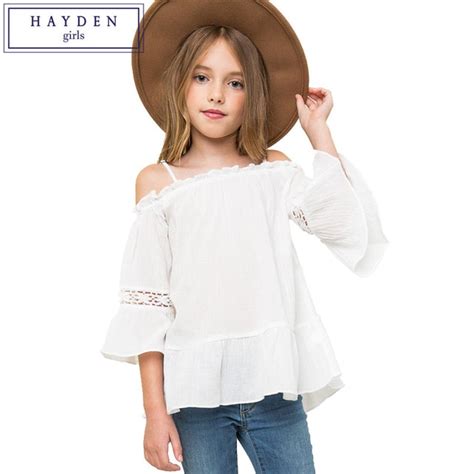 Hayden Girls Off Shoulder Top Kids Flare Sleeve Blouse Shirt Girl 7 To