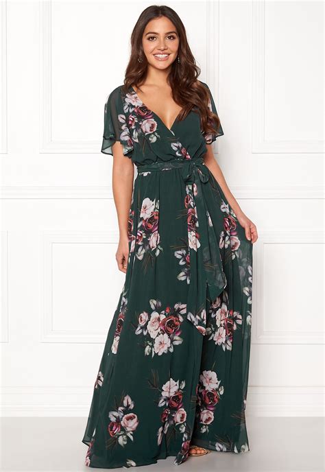 Goddiva Floral Sleeve Maxi Dress Green Bubbleroom