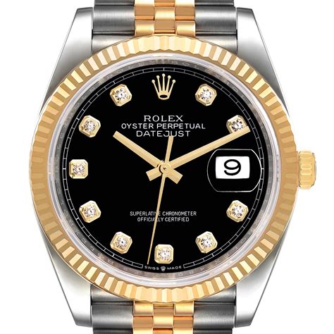 Rolex Datejust Steel Yellow Gold Black Diamond Dial Mens Watch