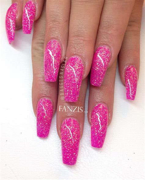 Neon Pink Glitter Nails Pink Glitter Nails Acrylic Nail Designs Glitter Nail Designs Glitter