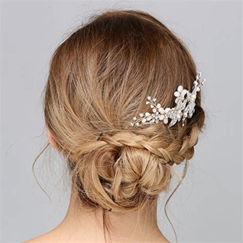 Braut Vintage Silber Haar Kamm Crystal Strass Perle Blume Hochzeit