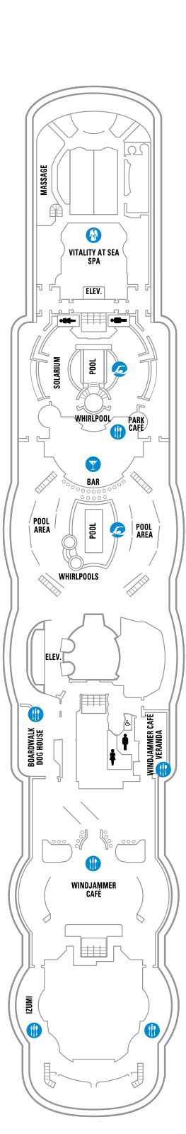 The radiance of the seas cruise ship cabins page is conveniently interlinked with its deck plans showing deck layouts combined with a legend and review of all onboard venues. Radiance of the Seas Deck plan & cabin plan