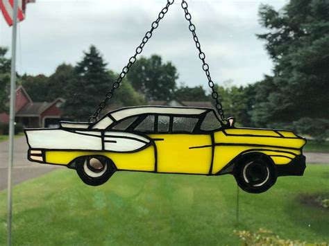 Faux stained glass stained glass designs stained glass panels stained glass projects stained glass patterns fused glass sculpture painting glass collection colored glass. Stained Glass Vintage Car Suncatcher | Stained glass diy ...