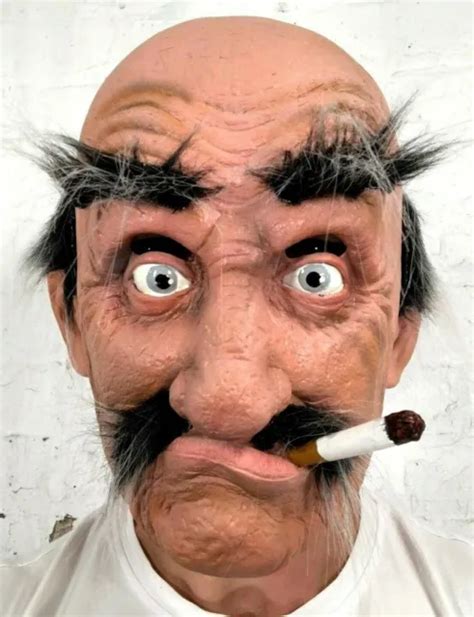 Old Man Mask Latex Funny Bald Head Grey Hair Fake Cigarette Costume Accessory 2415 Picclick