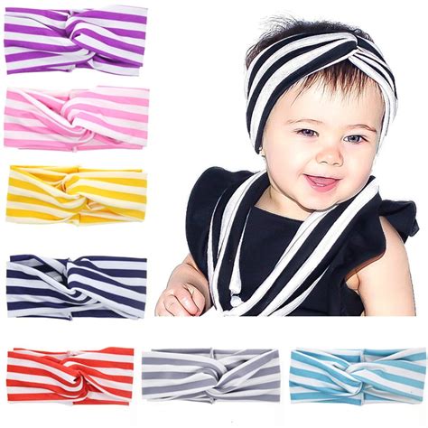Baby Girls Cotton Strip Bow Headbands Infant Kids Elastic Cross
