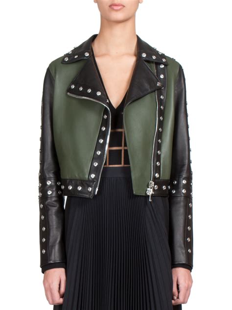 Lyst Emanuel Ungaro Studded Contrast Leather Jacket In Green