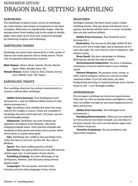 The strength and constitution of the dragon increase by 2. Dragon Ball DnD Campaign Setting: Earthling : DnDHomebrew ...