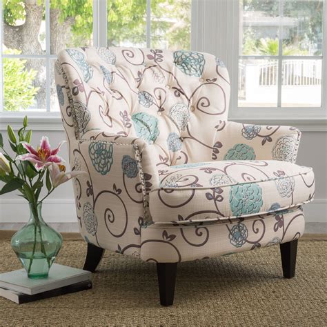 Noble House Dior Fabric Club Chair White And Blue Blue