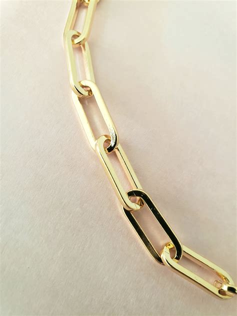 18k Gold Plated Paper Clip Necklace Oval Link Chain Fine Etsy