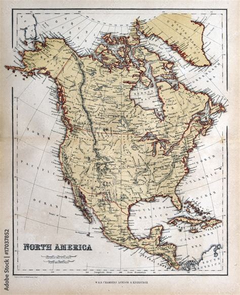 Old Map Of North America 1870 Stock Photo Adobe Stock