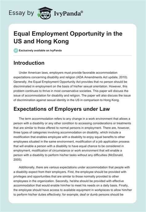 Equal Employment Opportunity In The Us And Hong Kong 875 Words