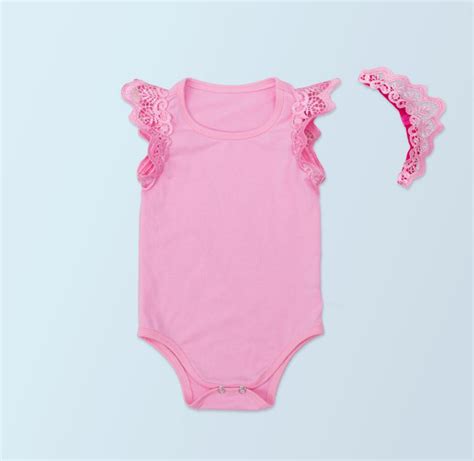 PC Per Set Solid Pink Baby Girl Clothes Infant Princess Lace Angel Romper Infant Girl Outfit