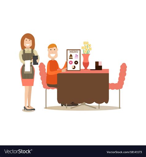 Waitress Taking Order In Flat Royalty Free Vector Image