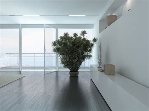 A 3d Rendering Of Empty Living Room With Plant Stock Illustration