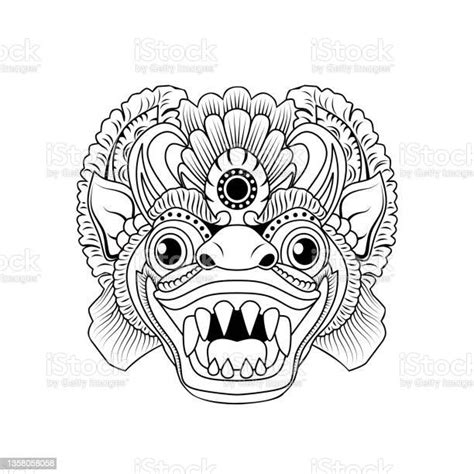 Vector Illustration Sketch Of A Traditional Balinese Barong Mask Stock