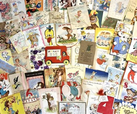 Vintage 1930s 1960s Birthday Greeting Cards Lot Of 63 Imperfect Read