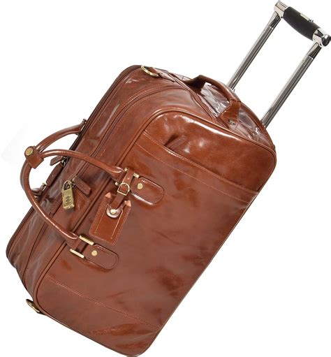Real Leather Holdall On Wheels Overnight Weekend Duffle Gym Trolley Bag